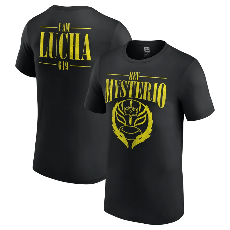 Men's Black Rey Mysterio I Am Lucha T-Shirt made by WWE
