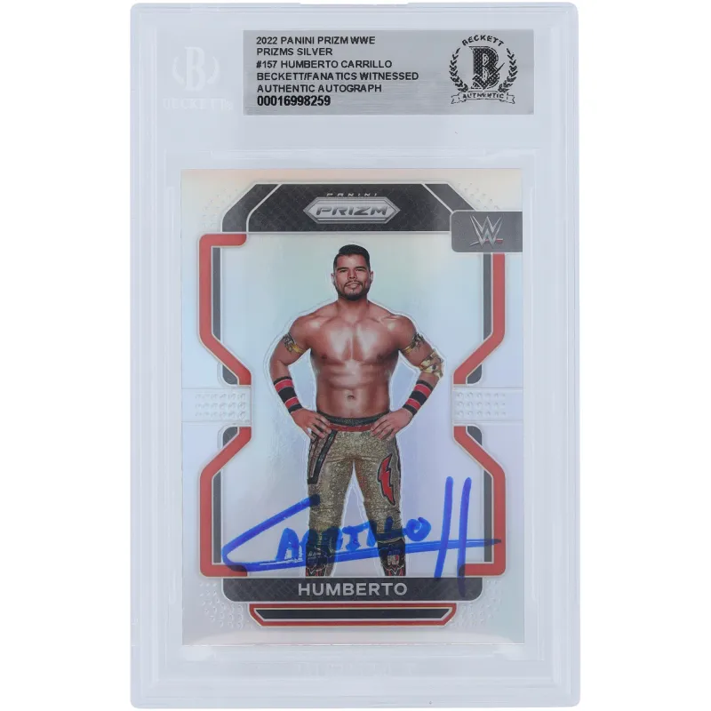 Humberto Carrillo WWE Autographed 2022 Panini Prizm Silver Prizm #157 Beckett Fanatics Witnessed Authenticated Card sold by WWE