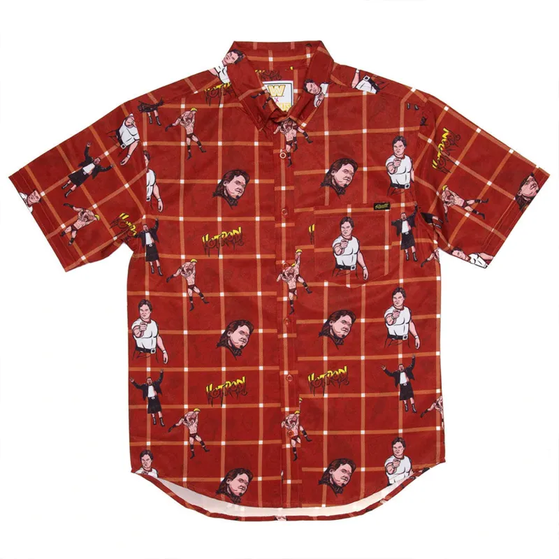Men's Red "Rowdy" Roddy Piper Hot Rod Button-Down Shirt sold by WWE