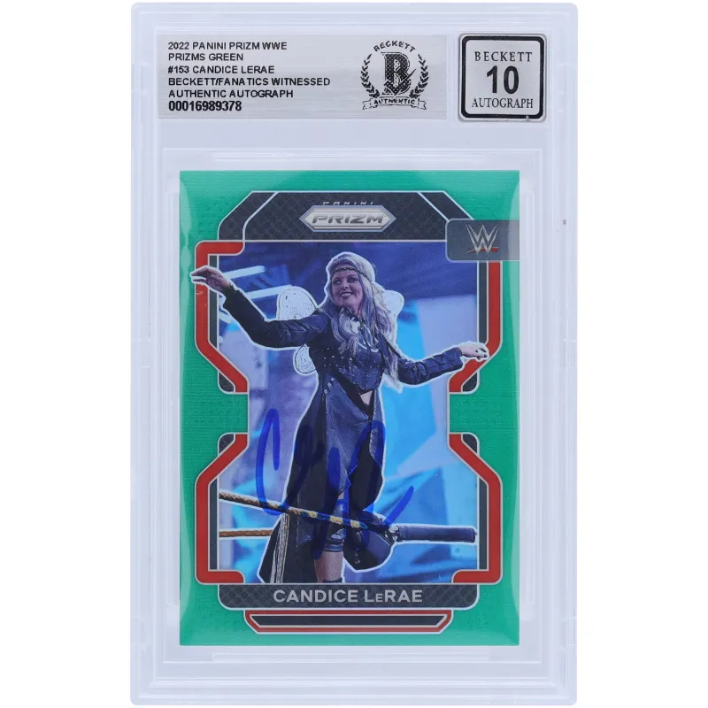 Candice LeRae WWE Autographed 2022 Panini Prizm Green Prizm #153 Beckett Fanatics Witnessed Authenticated 10 Card made by WWE