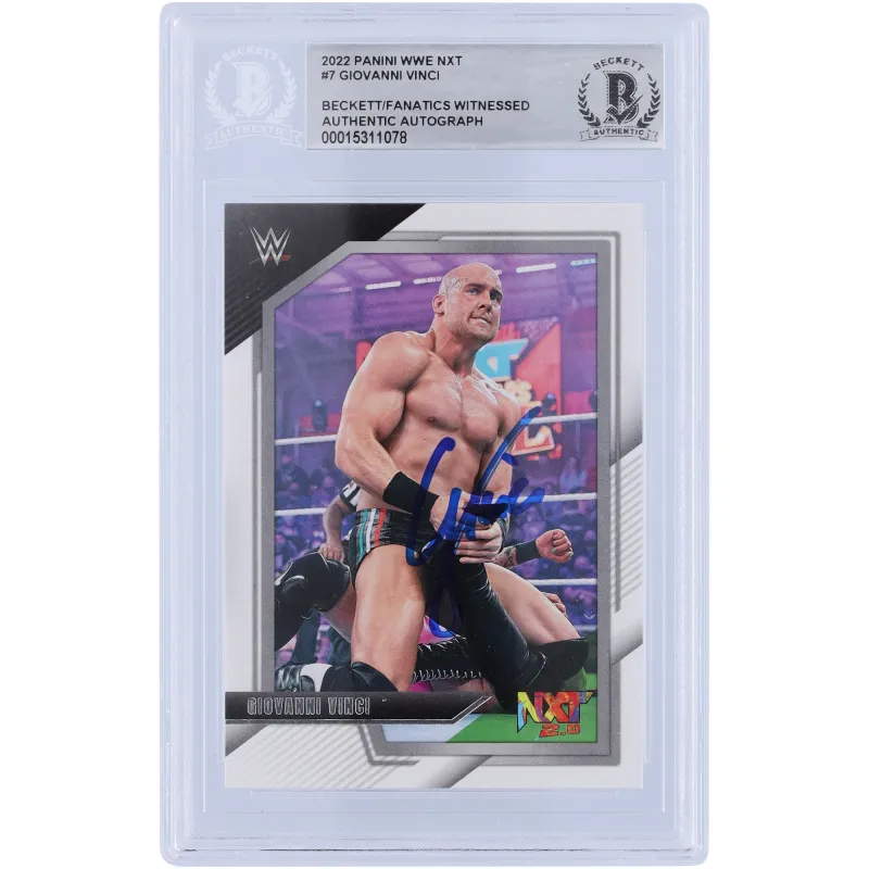 Giovanni Vinci WWE Autographed 2022 Panini NXT #7 Beckett Fanatics Witnessed Authenticated Card sold by WWE