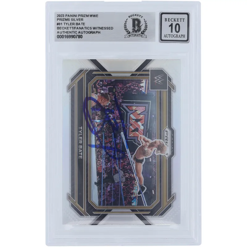Tyler Bate WWE Autographed 2023 Panini Prizm Silver Prizm #81 Beckett Fanatics Witnessed Authenticated 10 Card sold by WWE