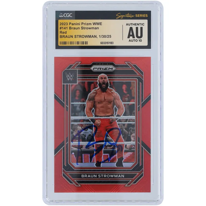 Braun Strowman WWE Autographed 2023 Panini Prizm Red #141 #/299 CGC Fanatics Witnessed Authenticated Auto 10 Card sold by WWE