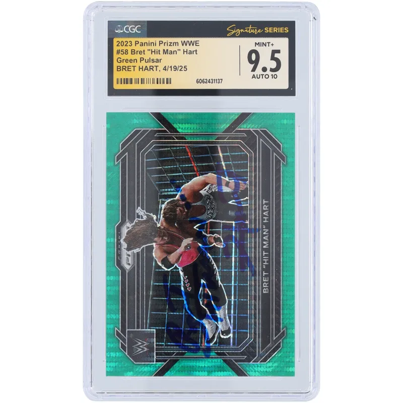 Bret Hart WWE Autographed 2023 Panini Prizm Green Pulsar Prizm #58 #/25 CGC Fanatics Witnessed Authenticated 9.5/10 Card sold by WWE
