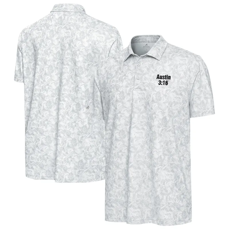 Men's Antigua White "Stone Cold" Steve Austin Lush Polo made by Antigua