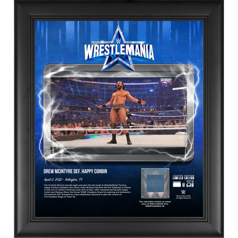 Drew McIntyre WWE Framed 15'' x 17'' WrestleMania 38 Night 1 Core Frame with a Piece of Match-Used Canvas - Limited Edition of 250 sold by WWE