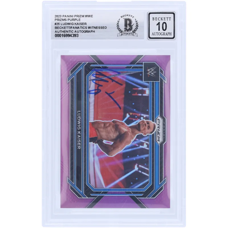 Ludwig Kaiser WWE Autographed 2023 Panini Prizm Purple Prizm #25 #/149 Beckett Fanatics Witnessed Authenticated 10 Card sold by WWE