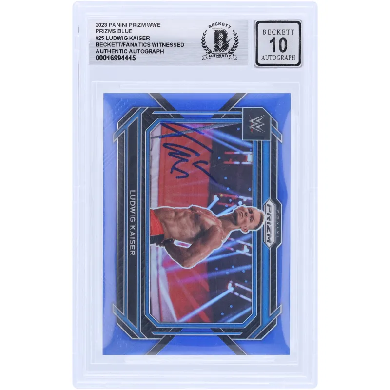 Ludwig Kaiser WWE Autographed 2023 Panini Prizm Blue Prizm #25 #/199 Beckett Fanatics Witnessed Authenticated 10 Card sold by WWE