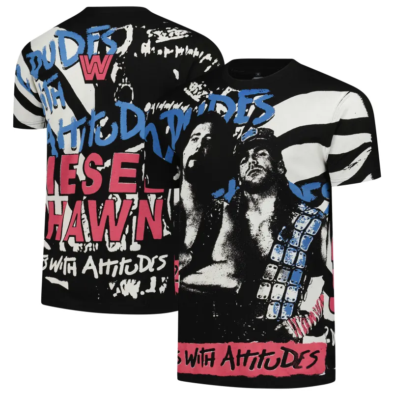 Men's Ripple Junction Black 2 Dudes with Attitudes All-Over Print T-Shirt sold by WWE