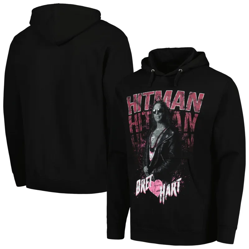 Men's Black Bret Hart Hitman Fleece Pullover Hoodie sold by WWE