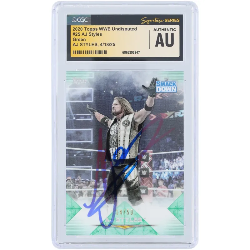 AJ Styles WWE Autographed 2020 Topps Undisputed Green #25 #/50 CGC Fanatics Witnessed Authenticated Card sold by WWE