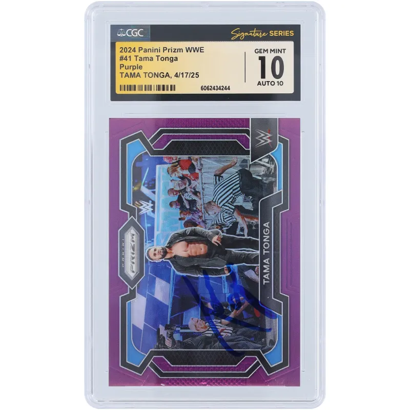 Tama Tonga WWE Autographed 2024 Panini Prizm Purple Prizm #41 #/149 CGC Fanatics Witnessed Authenticated 10/10 Card sold by WWE