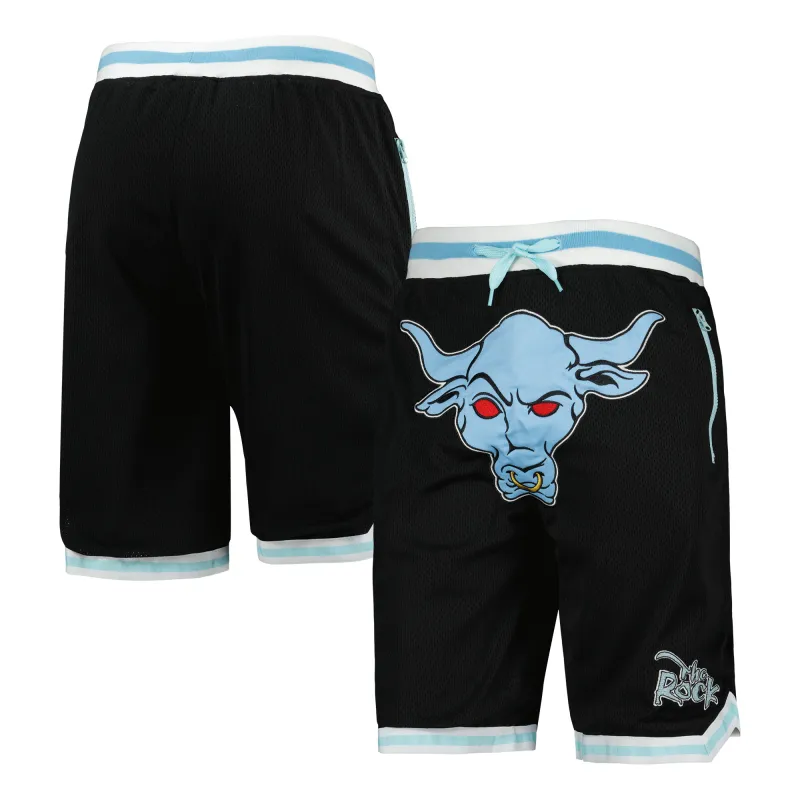 Men's Black The Rock Embroidered Logo Superstar Shorts made by WWE