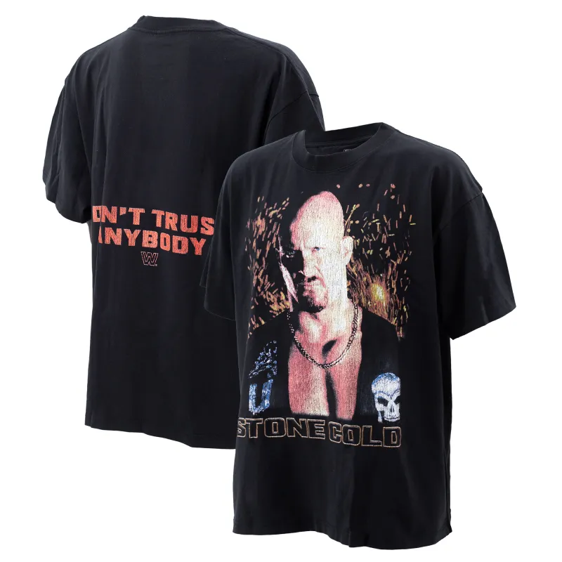 Men's Ripple Junction Black "Stone Cold" Steve Austin Don't Trust Anybody Boxy T-Shirt made by Ripple Junction