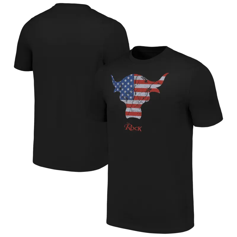 Men's Ripple Junction Black The Rock American Flag Brahma Bull T-Shirt sold by WWE
