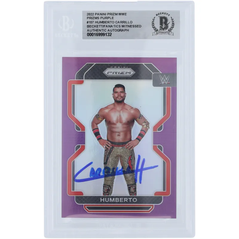 Humberto Carrillo WWE Autographed 2022 Panini Prizm Purple Prizm #157 #/149 Beckett Fanatics Witnessed Authenticated Card sold by WWE