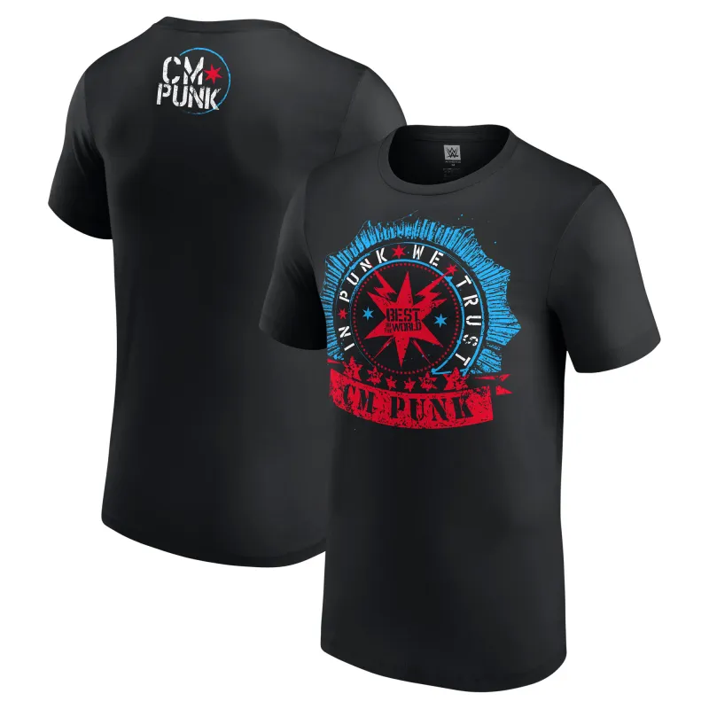 Men's Black CM Punk In Punk We Trust Badge T-Shirt sold by WWE