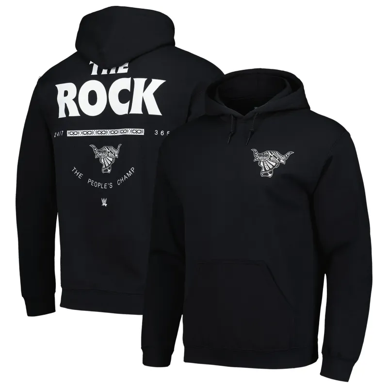Men's Ripple Junction Black The Rock Push The Page Fleece Pullover Hoodie sold by WWE