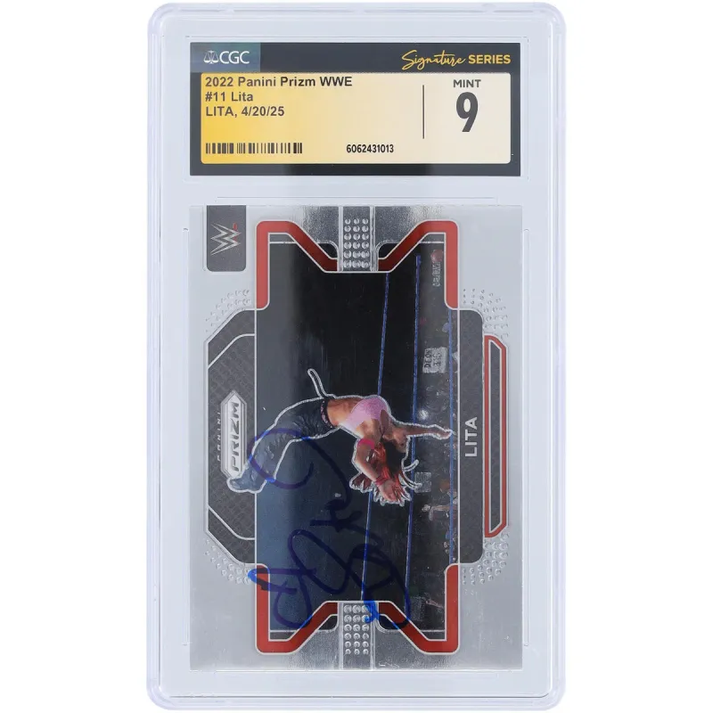 Lita WWE Autographed 2022 Panini Prizm #11 CGC Fanatics Witnessed Authenticated Mint 9 Card made by WWE