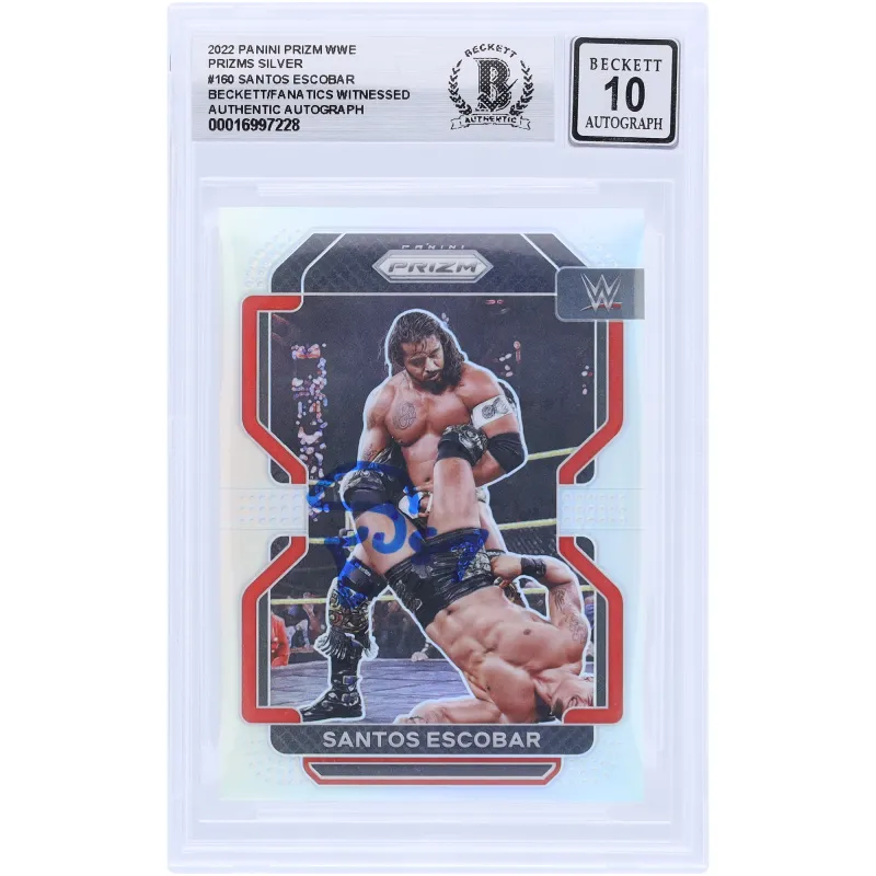 Santos Escobar WWE Autographed 2022 Panini Prizm Silver Prizm #160 Beckett Fanatics Witnessed Authenticated 10 Card sold by WWE