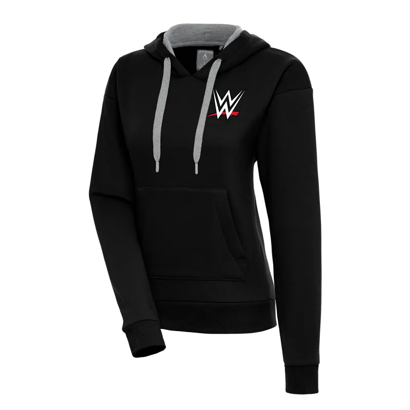 Women's Antigua Black WWE Victory Pullover Hoodie sold by WWE
