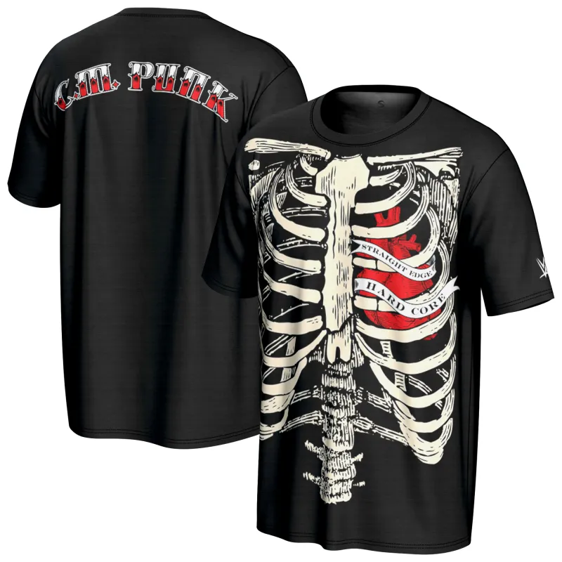 Men's ProSphere Black CM Punk Ribcage T-Shirt sold by WWE