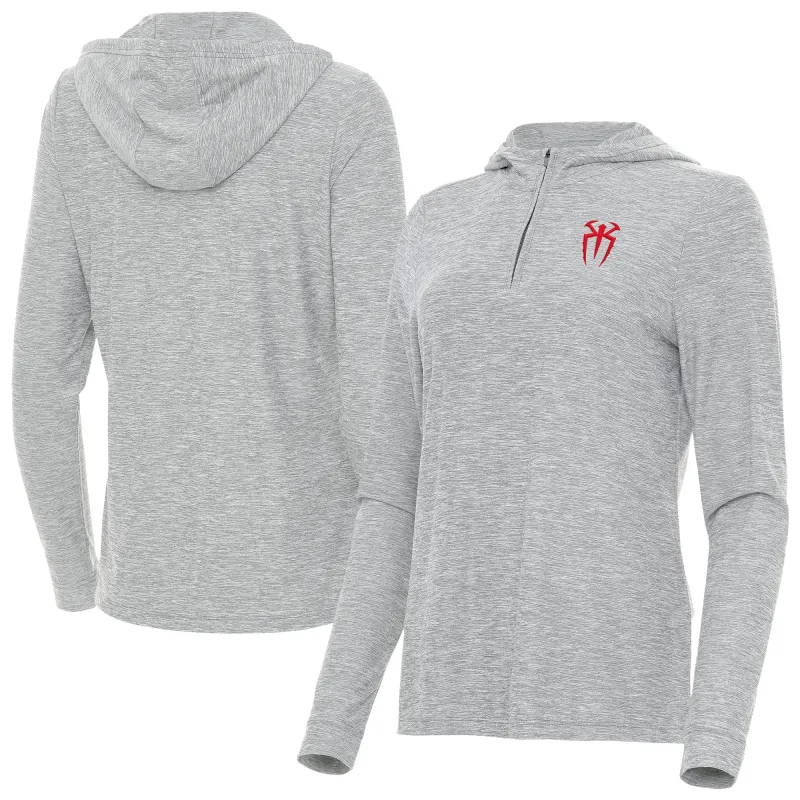 Women's Antigua Heather Gray Roman Reigns Daybreak Quarter-Zip Hoodie sold by WWE