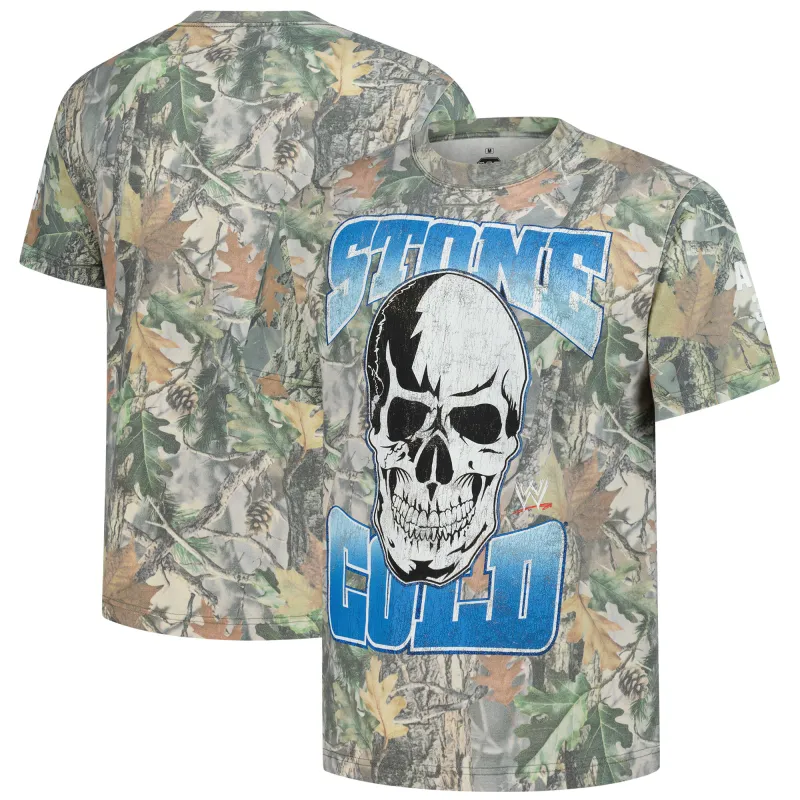 Men's Ripple Junction Camo "Stone Cold" Steve Austin "Vintage Stone Cold Skull" Graphic T-Shirt sold by WWE