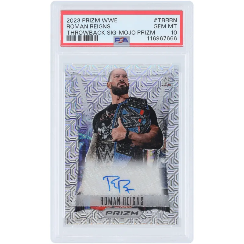 Roman Reigns WWE Autographed 2023 Panini Prizm Mojo Prizm #TB-RRN #4/25 PSA Authenticated 10 Card sold by WWE