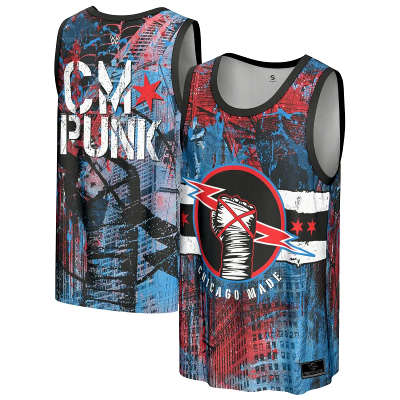 Men's ProSphere Black CM Punk Chicago Made Basketball Fashion Jersey made by WWE