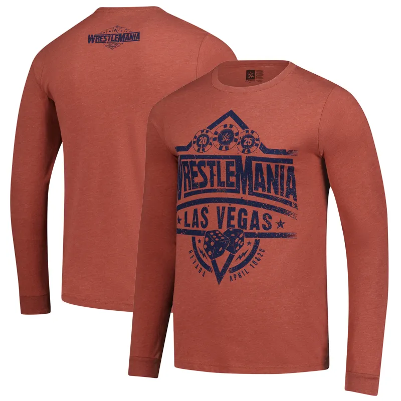 Men's Red WrestleMania 41 Poker Chips Long Sleeve T-Shirt made by WWE