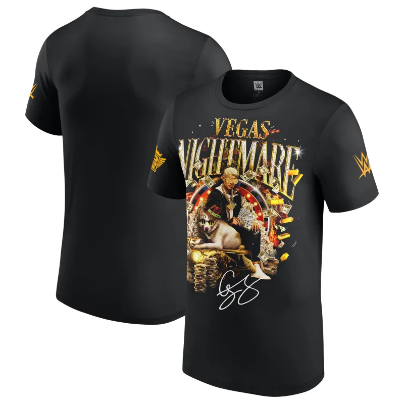 Men's Black Cody Rhodes Vegas Nightmare High Roller T-Shirt sold by WWE