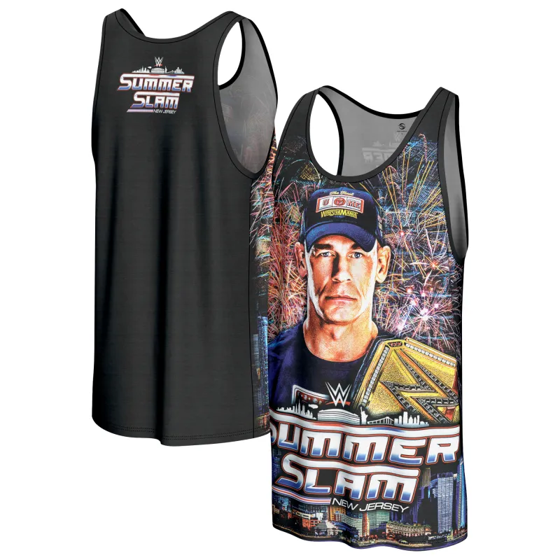 Men's ProSphere Black John Cena SummerSlam 2025 Tank Top sold by WWE