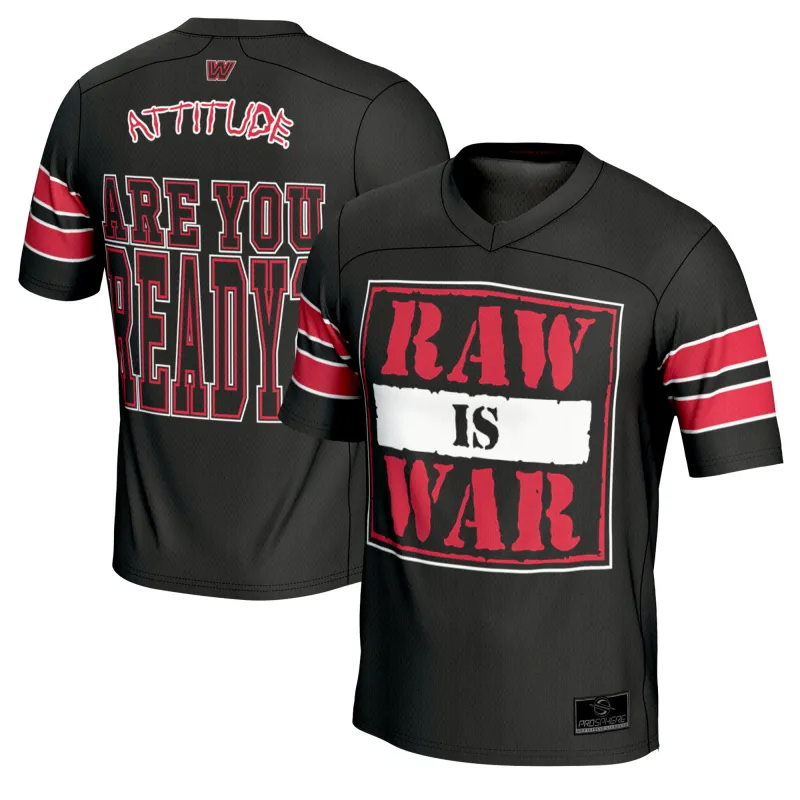 Men's ProSphere Black RAW IS WAR Football Jersey sold by WWE