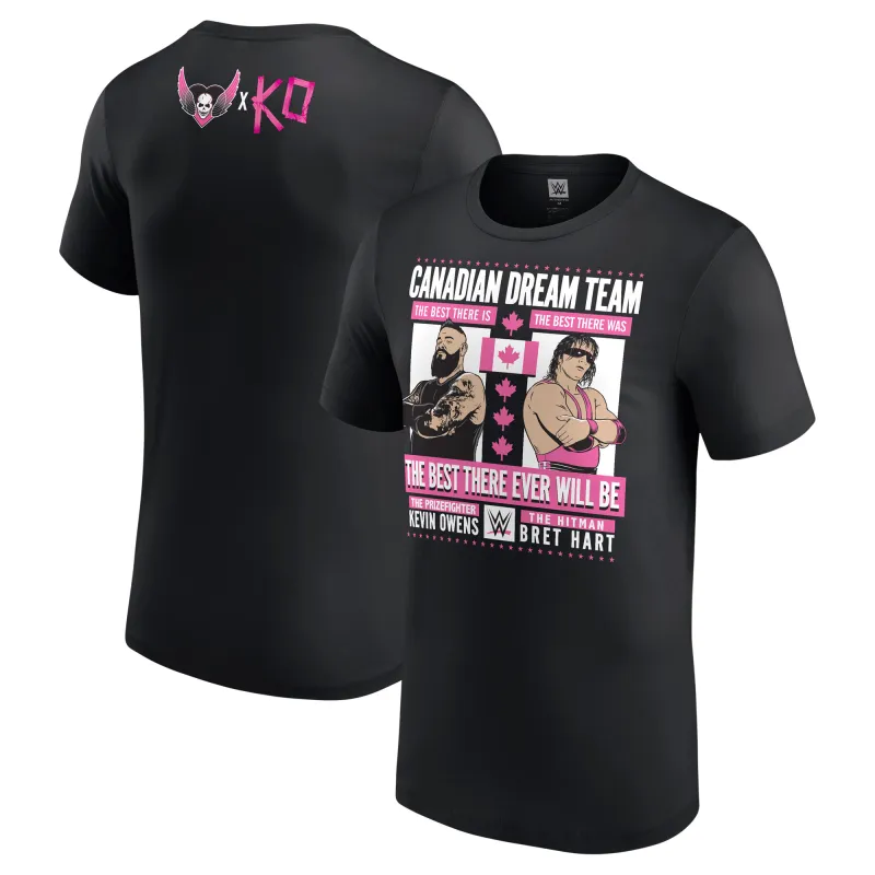 Men's Black Kevin Owens & Bret Hart Canadian Dream Team T-Shirt made by WWE