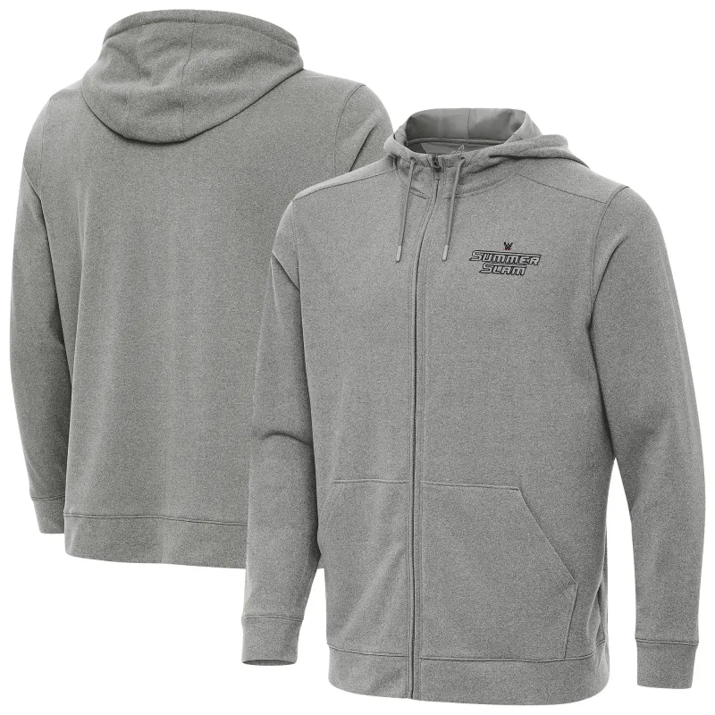 Men's Antigua Heather Gray SummerSlam Effortless Full-Zip Hoodie sold by WWE