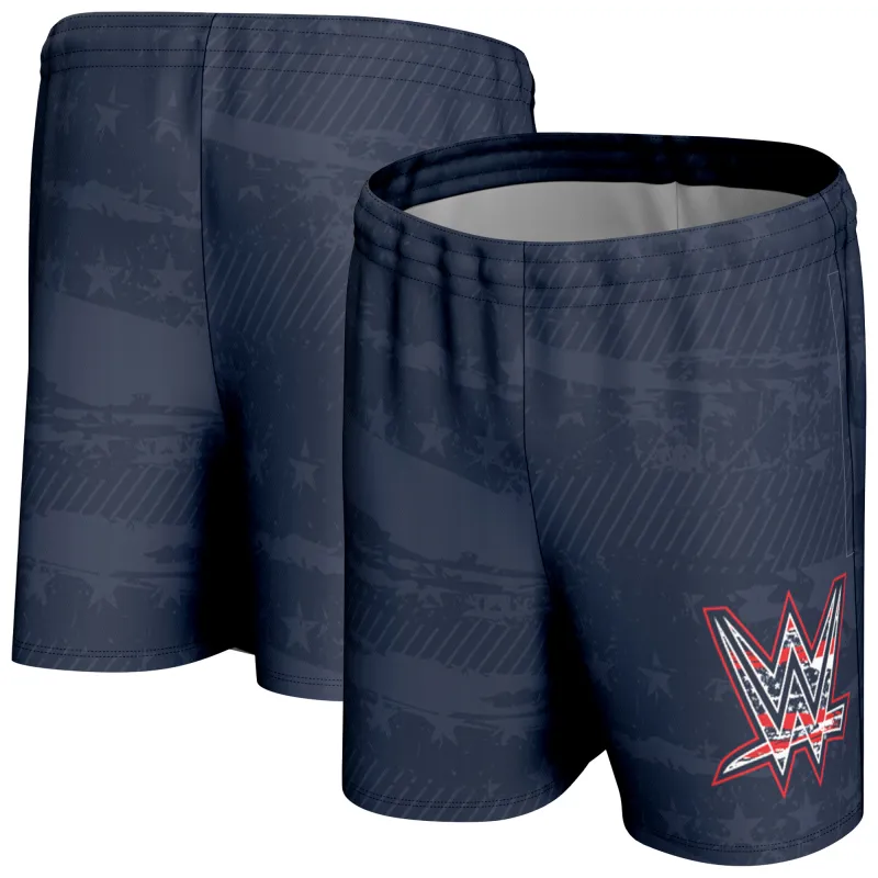 Men's ProSphere Navy WWE Logo Americana Shorts sold by WWE