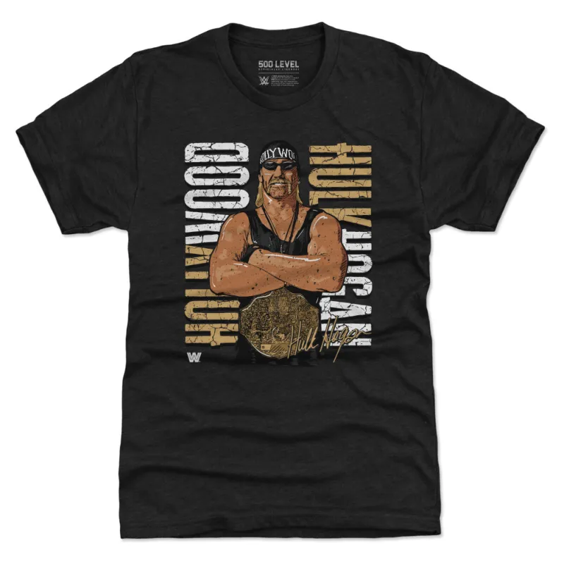 Men's 500 Level Heather Black Hulk Hogan Hollywood Championship Tri-Blend T-Shirt sold by WWE