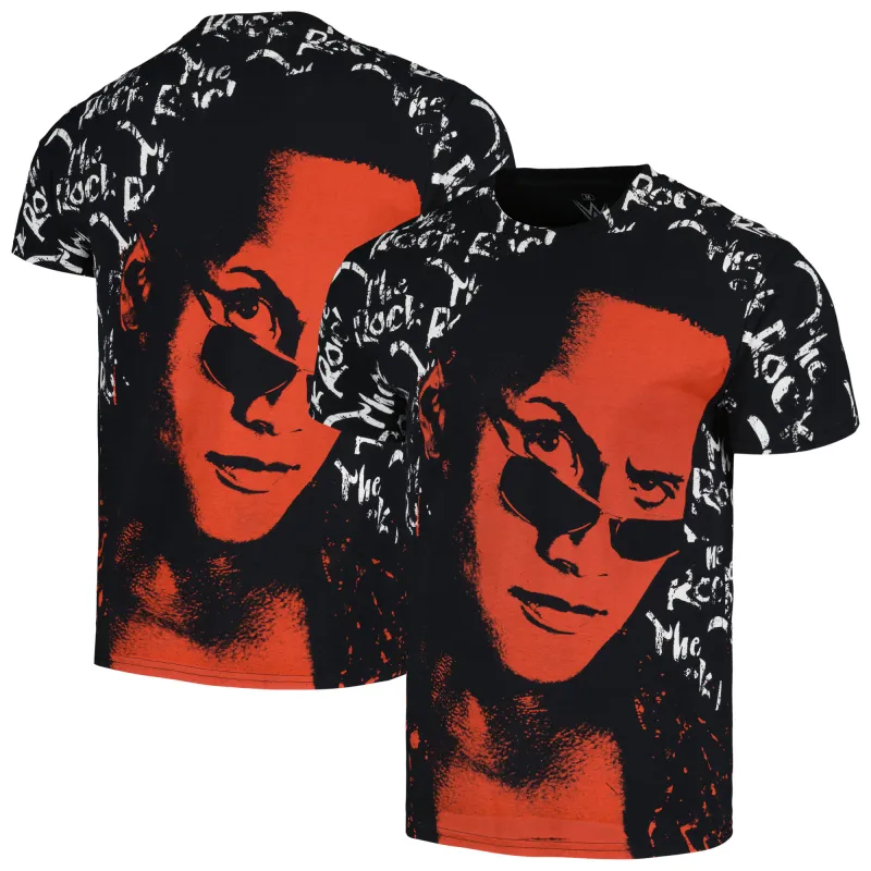 Men's Ripple Junction Black The Rock Allover Print T-Shirt sold by WWE