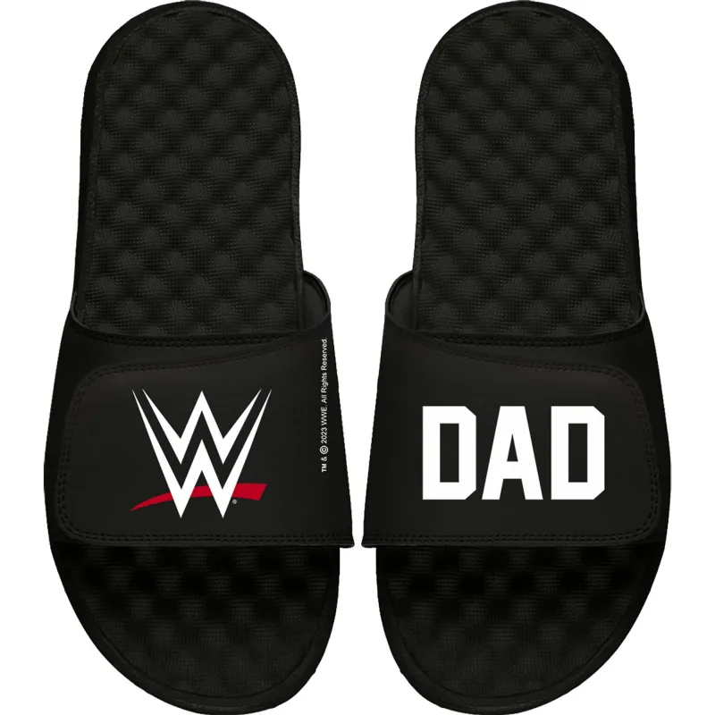 Men's ISlide Black WWE Logo Dad Slide Sandals sold by WWE