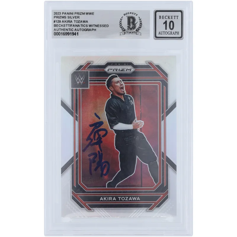 Akira Tozawa WWE Autographed 2023 Panini Prizm Silver Prizm #129 Beckett Fanatics Witnessed Authenticated 10 Card made by WWE