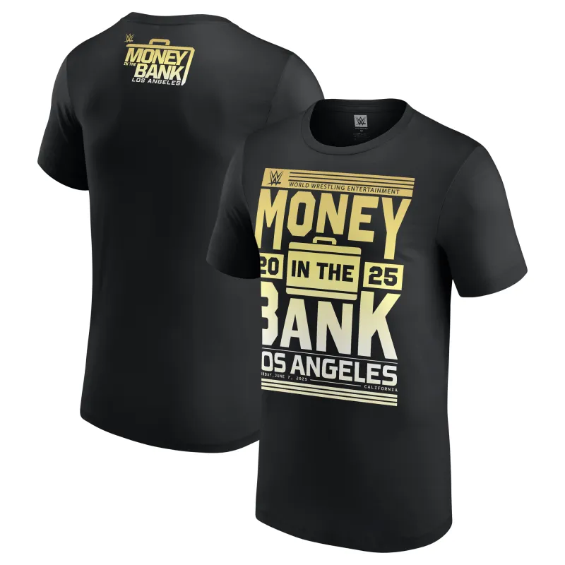 Men's Black Money in the Bank 2025 LA Gold Block T-Shirt sold by WWE