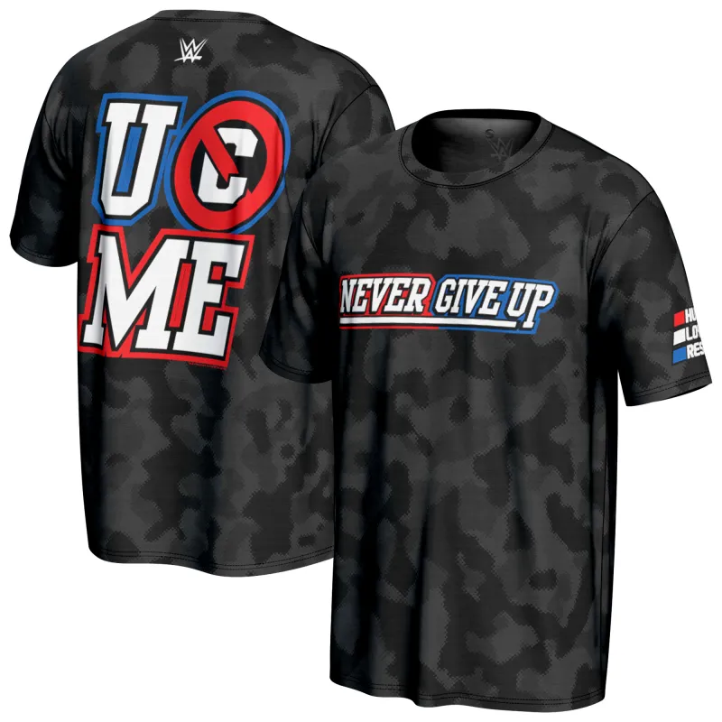 Men's ProSphere Black John Cena Never Give Up T-Shirt sold by WWE
