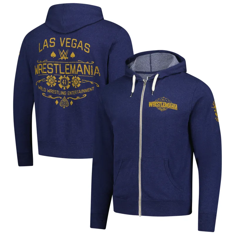 Men's Navy WrestleMania 41 Poker Chips Full-Zip Hoodie sold by WWE