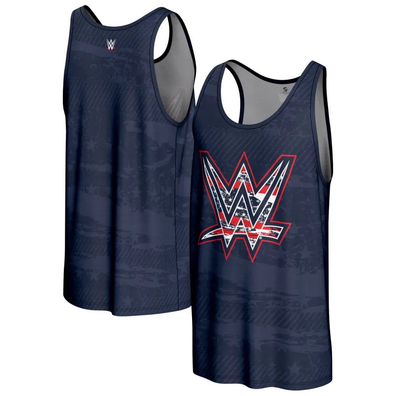 Men's ProSphere Navy WWE Logo Americana Tank Top sold by WWE