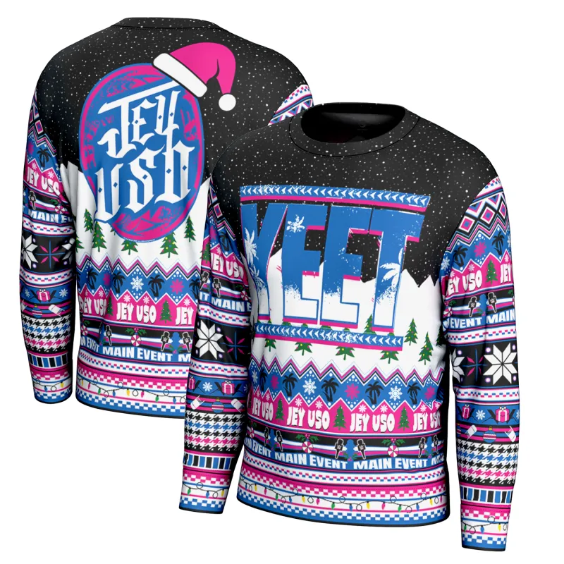 Men's ProSphere Black Jey Uso Holiday Sweater sold by WWE