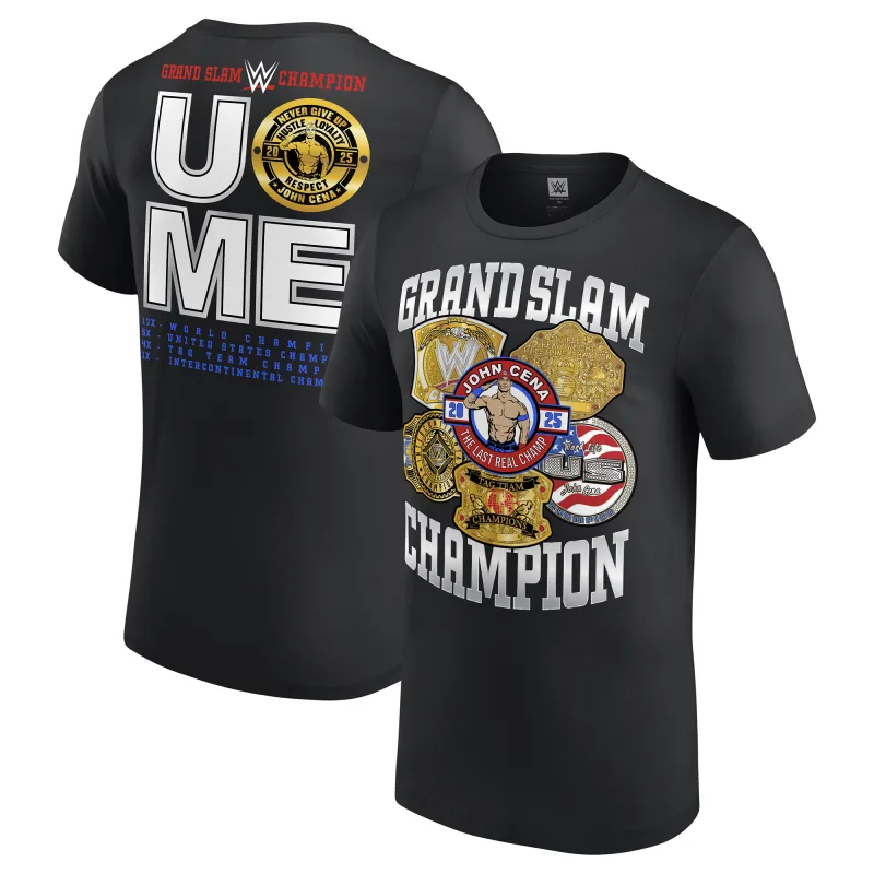 Men's Black John Cena Grand Slam Champion T-Shirt sold by WWE