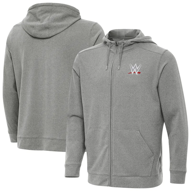 Men's Antigua Heather Gray WWE Effortless Full-Zip Hoodie sold by WWE