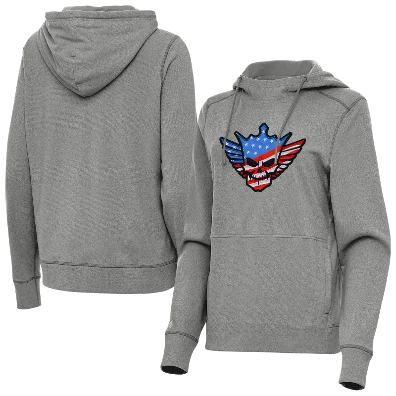 Women's Antigua Heather Black WWE Justice Pullover Hoodie sold by WWE