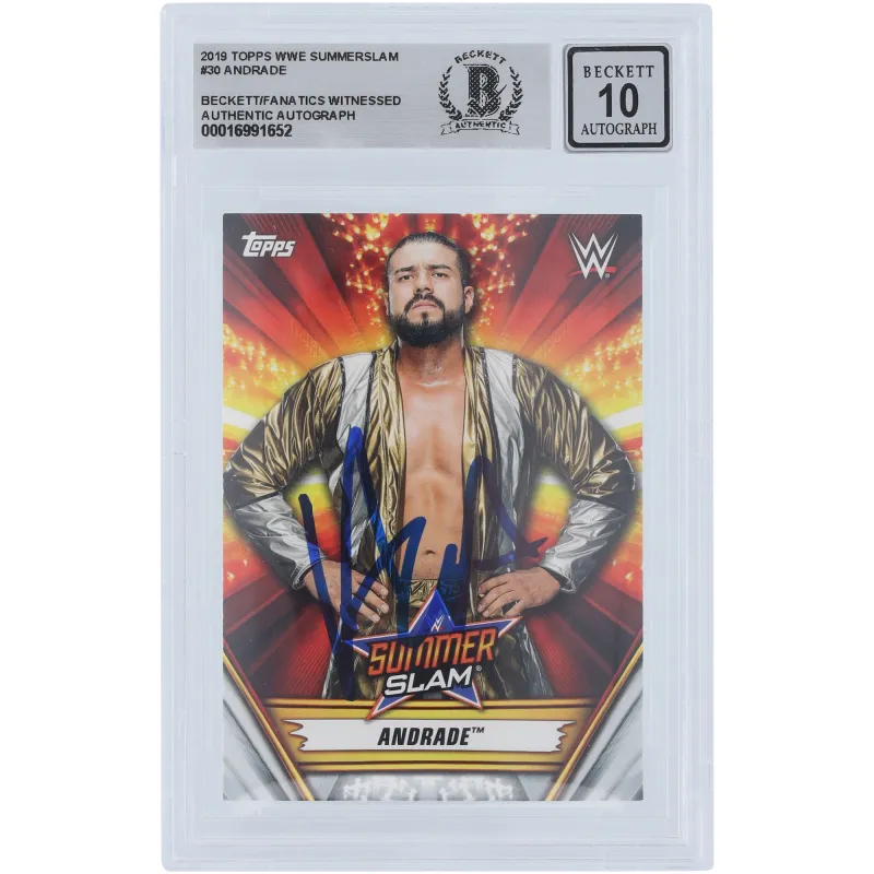 Andrade WWE Autographed 2019 Topps SummerSlam #30 Beckett Fanatics Witnessed Authenticated 10 Card sold by WWE